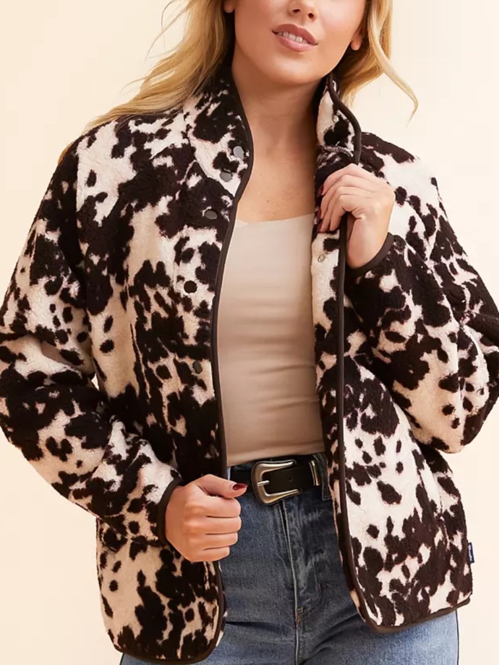 New Wrangler Sherpa Cow Print Fleece Jacket